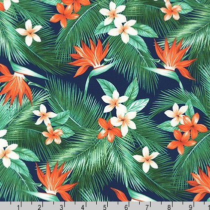 Kaufman Island Paradise Tropical Florals Navy