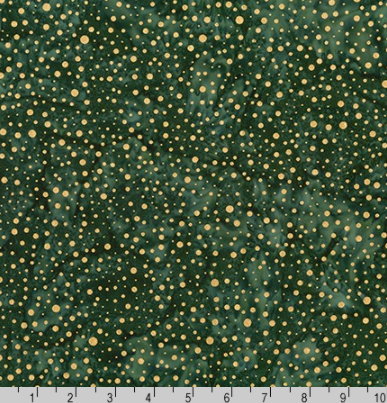 Artisan Batiks Sparkle - Gold Dots on Green