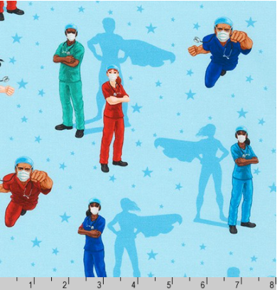 Frontline Heroes on Blue by Robert Kaufman | Novelty Prints SRK-20335-4 BLUE