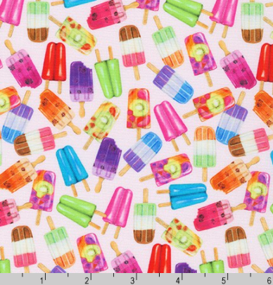 Sweet Tooth - Popsicles on Pink by Robert Kaufman | Novelty Prints | AMKD-19828-98 STRAWBERRY