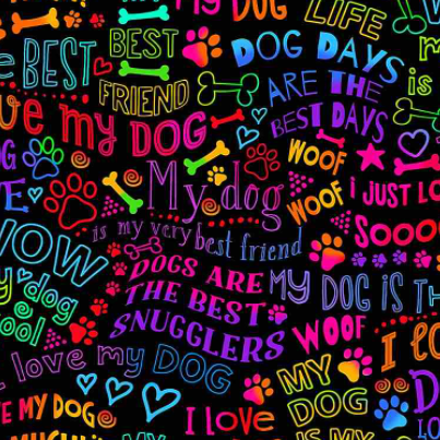 Dog Best Friends Rainbow Writing Fabric