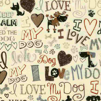 I Love My Dog Cream Fabric by Timeless Treasures