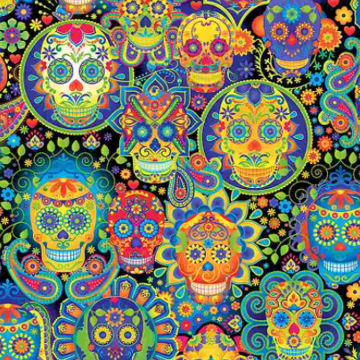 Sugar Skulls - Bright Sugar Skulls by Timeless Treasures 