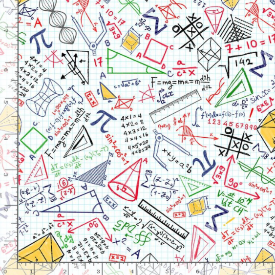 Math & Science - Colorful Math Doodles on Grid fabric by Timeless Treasures