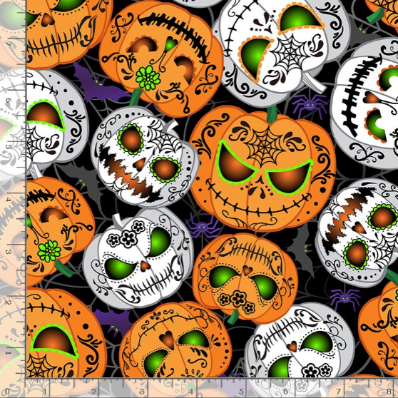 All Eyes On You - Scary Pumpkins Glow by Timeless Treasures | Glow in the Dark Fabrics