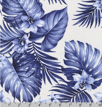 Island Paradise Barkcloth Leaves Navy