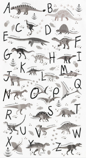 Kaufman Alphabetosaurus Grey Dinosaurs Panel 