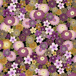 Majestic - Packed Japanese Purple Florals fabric