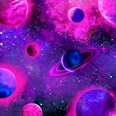 Timeless Treasures - Cosmic - Pink Purple Planets