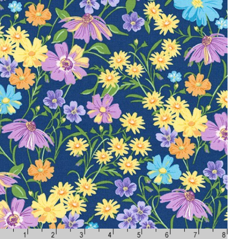 Flowerhouse - Wildflowers Navy Yardage