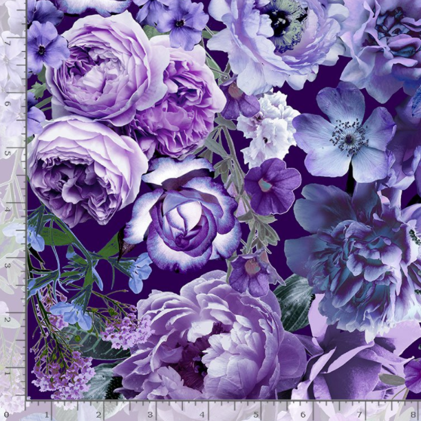 Floral Dreams - Medium Purple Peonies Fabric