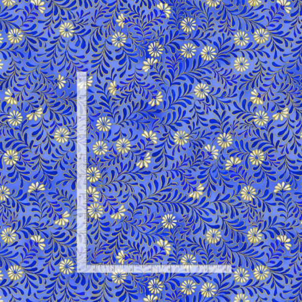 Sapphire - Tiny Metallic Florals on Blue