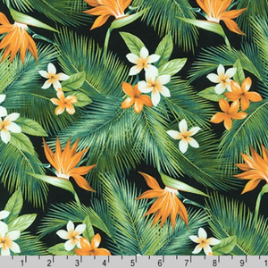 Kaufman Island Paradise Tropical Florals Black