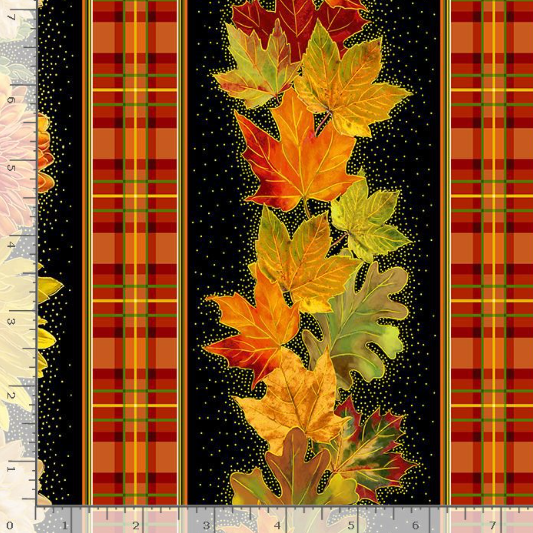 Mums and Autumn Leaves Metallic 11" Stripe