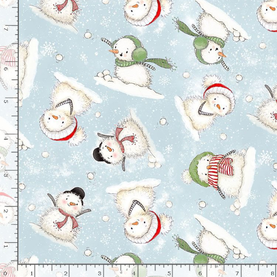 Snow Fun - Tossed Cute Snowmen Fabric