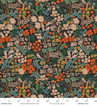 Meadow - Black Multi Unbleached Canvas Metallic Yardage