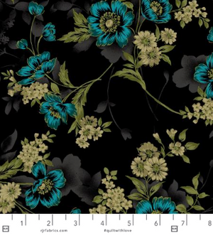 Midnight Garden - Large Floral Teal by RJR