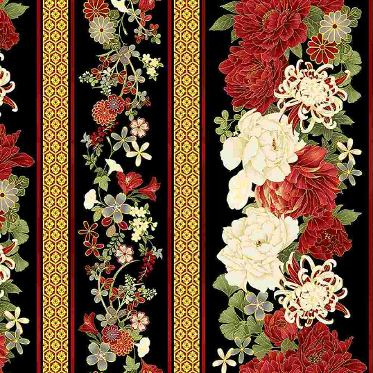 Kyoto Garden - Metallic Asian Floral 11" Stripe