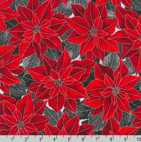 Holiday Flourish 15 - Poinsettias Scarlet Silver