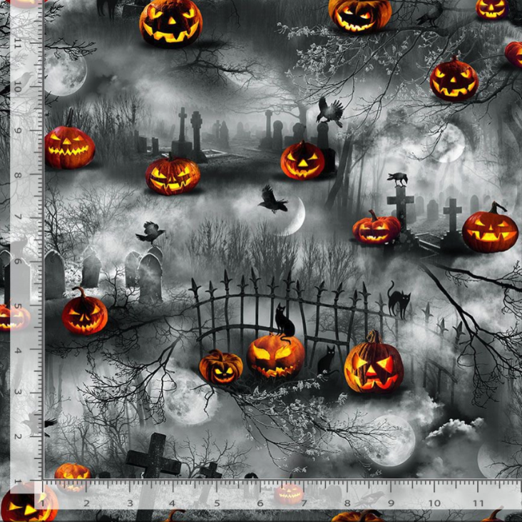 Wicked - Graveyard Pumpkin Garden Fabric