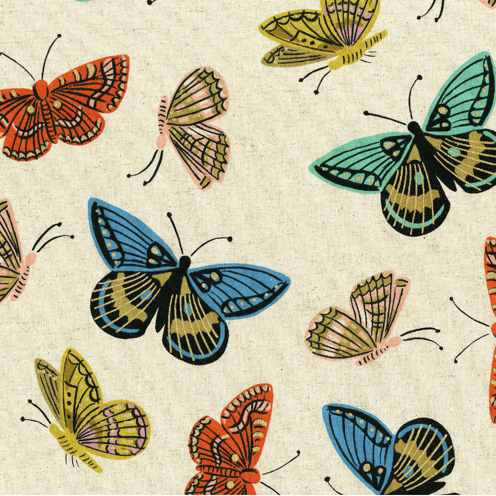 English Garden - Monarch Natural Metallic Canvas Yardage