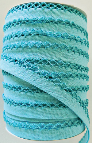 Crotchet Edge Double Fold Bias Solid Turquoise Tape 