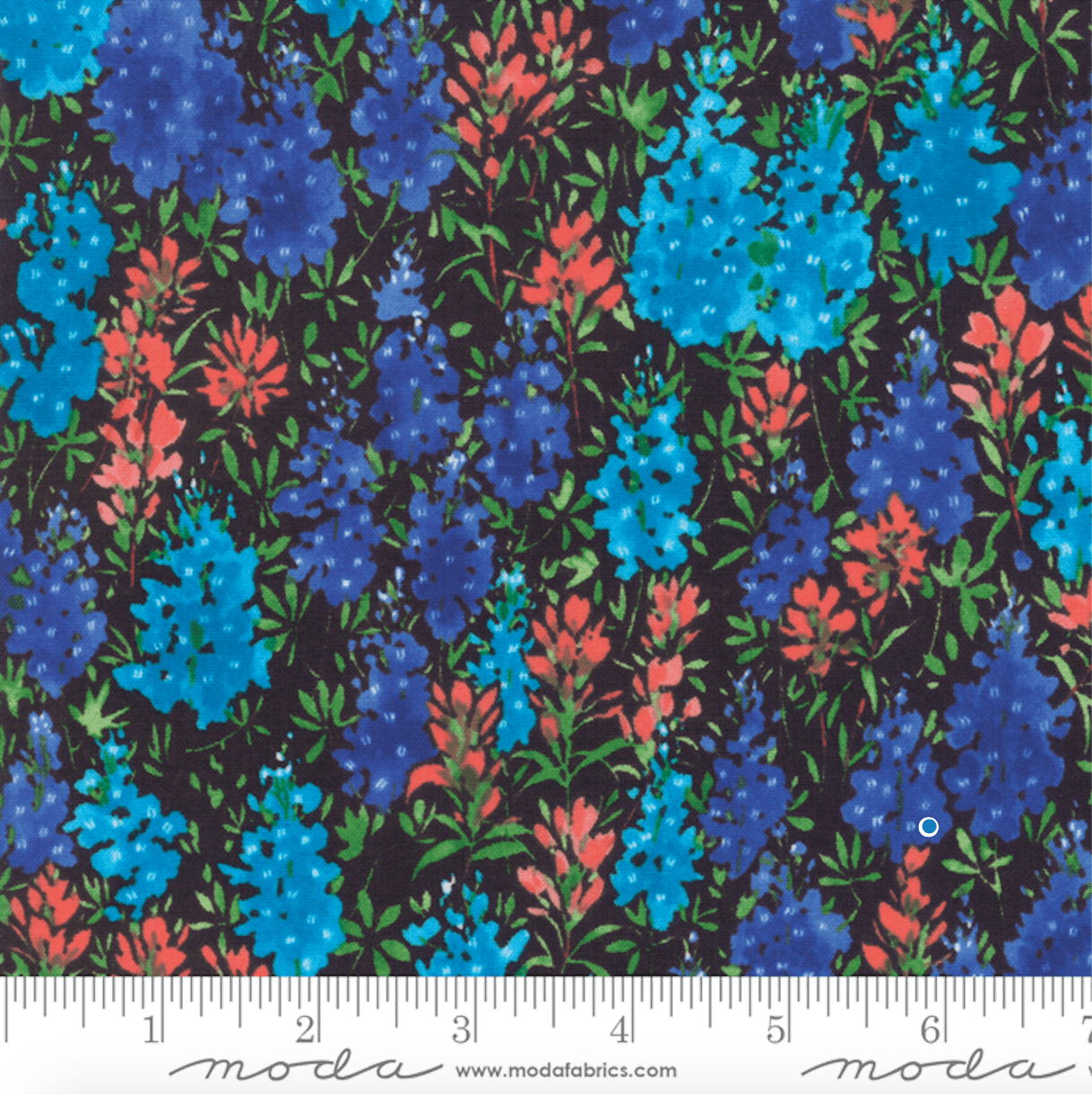 Fields of Blue Wildflowers on Black by Moda 33451 17 | Cotton Fabrics