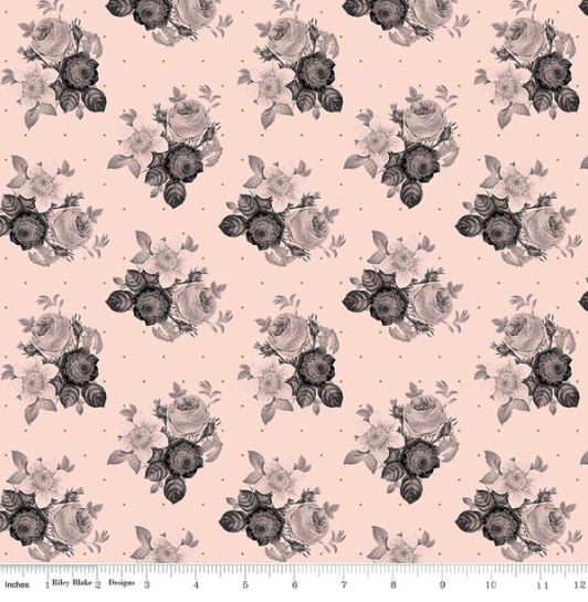 In Bloom - Botanical Pink with Sparkle dots Yardage