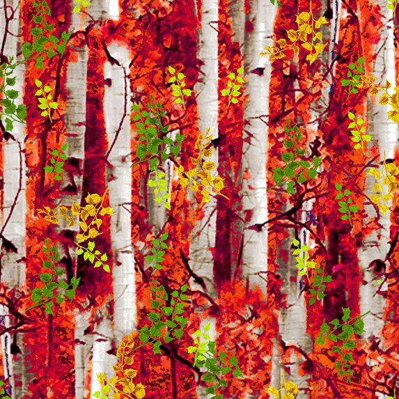 Timeless Treasures - Neon Nature Electric Birch Trees