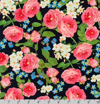 Farmhouse Rose Floral on Black by Robert Kaufman AWHD-18602-2 BLACK