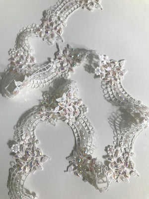 White Lace Trim with Multicolor Embellishments | Bridal Laces Trims