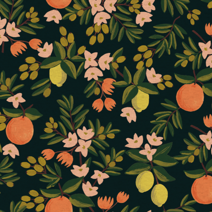 Primavera - Citrus Floral Black Canvas Fabric