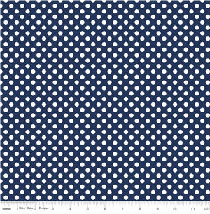 Riley Blake - Small White Dots on Navy Fabric C350-21 NAVY 