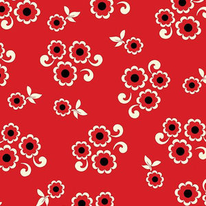 Moon Flower -  Moon Button Red Yardage