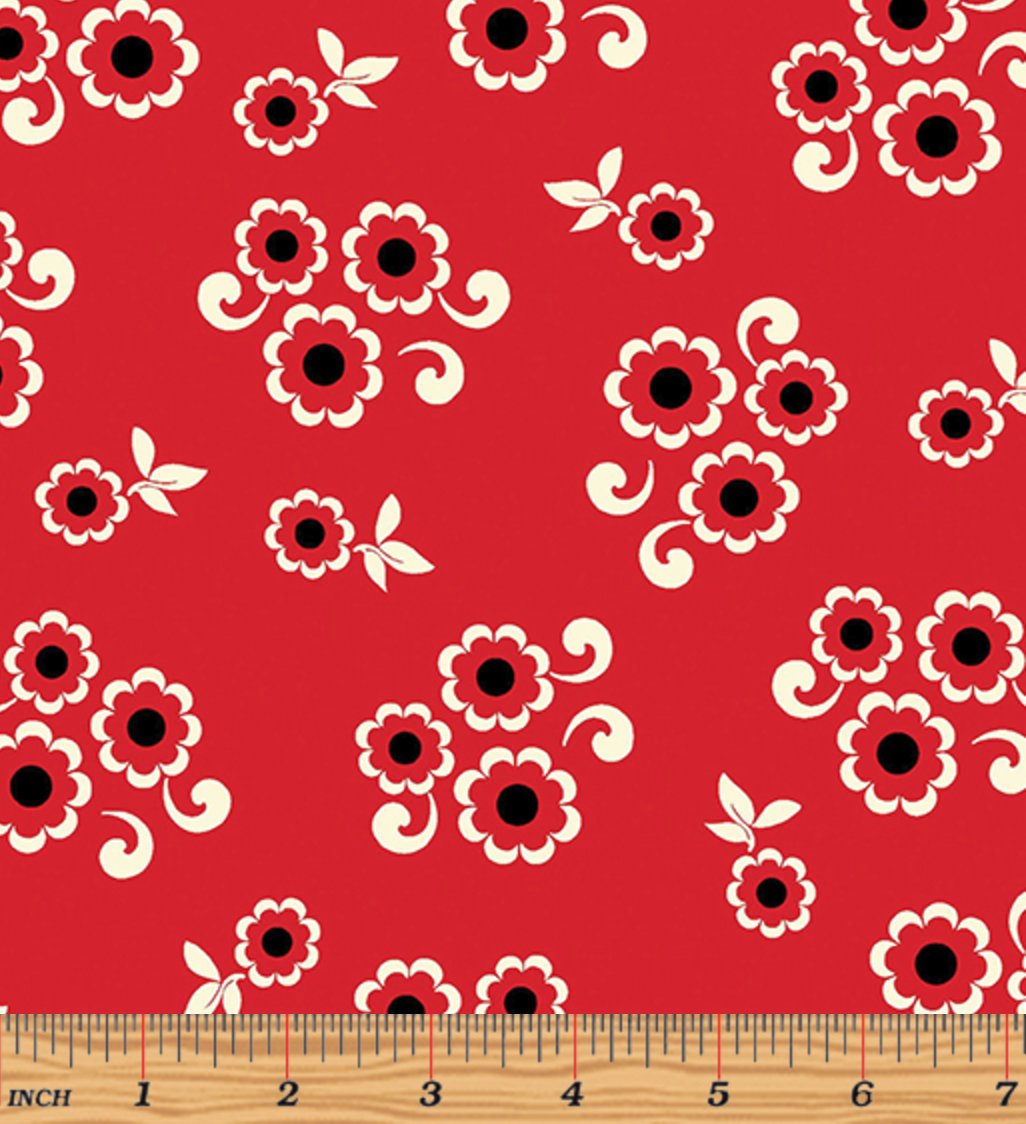 Moon Flower -  Moon Button Red Yardage