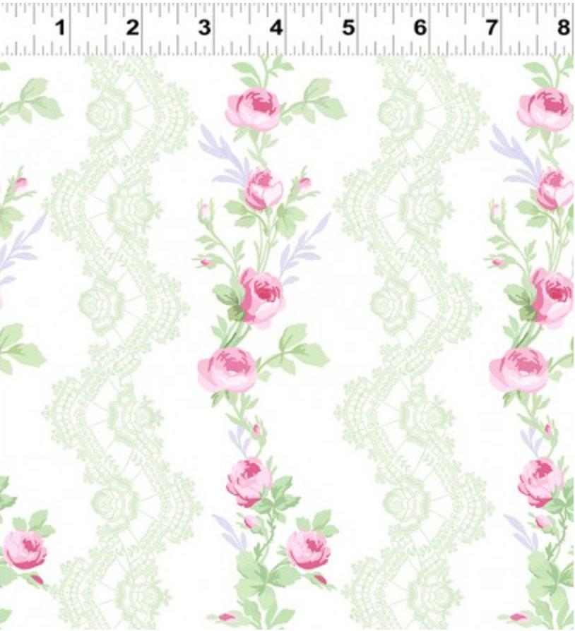 Fidelia - Floral Stripe White Yardage