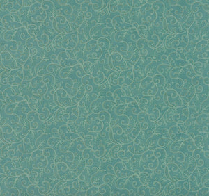 Holly Night Frost - Icy Swirls Aqua Metallic Yardage