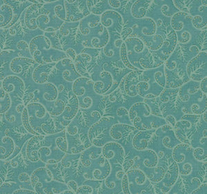 Holly Night Frost - Icy Swirls Aqua Metallic Yardage