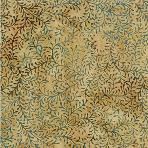 Sea Foam - Leaf Vine Tan Blue Batik