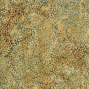 Sea Foam - Leaf Vine Tan Blue Batik