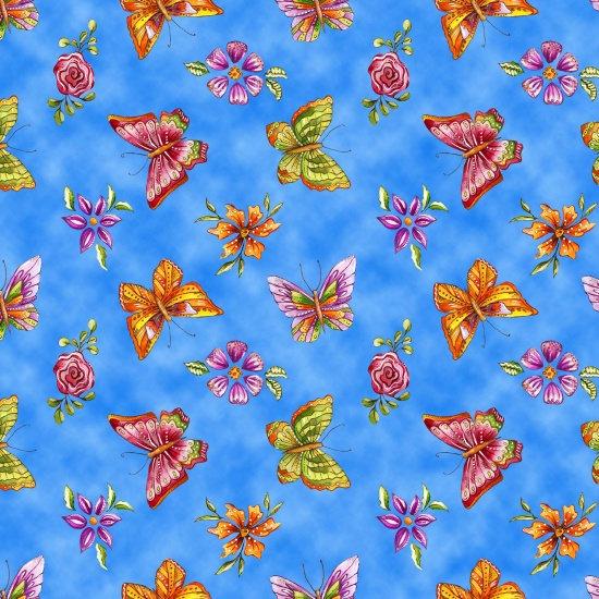 Garden Glory - Butterflies Blue Yardage