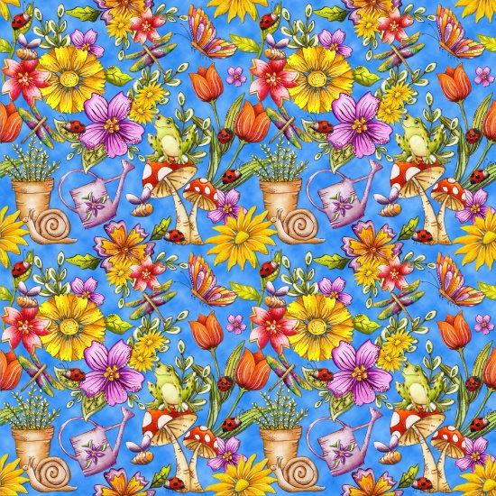 Garden Glory - Garden Allover Blue Yardage