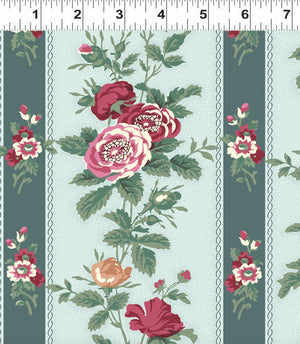 Clothworks - Rosehill - Floral Stripe Light Aqua