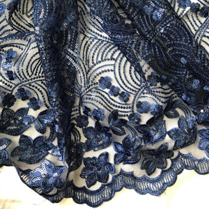 Dark Blue Embroidered Net Fabric Embellished