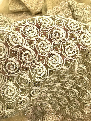 Embroidered Net Fabric Embellished with Sequins