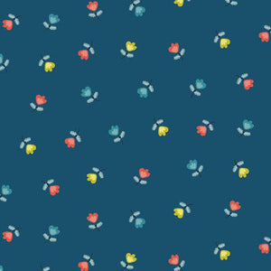 Modern Retro - Flower Scatter Blue Yardage