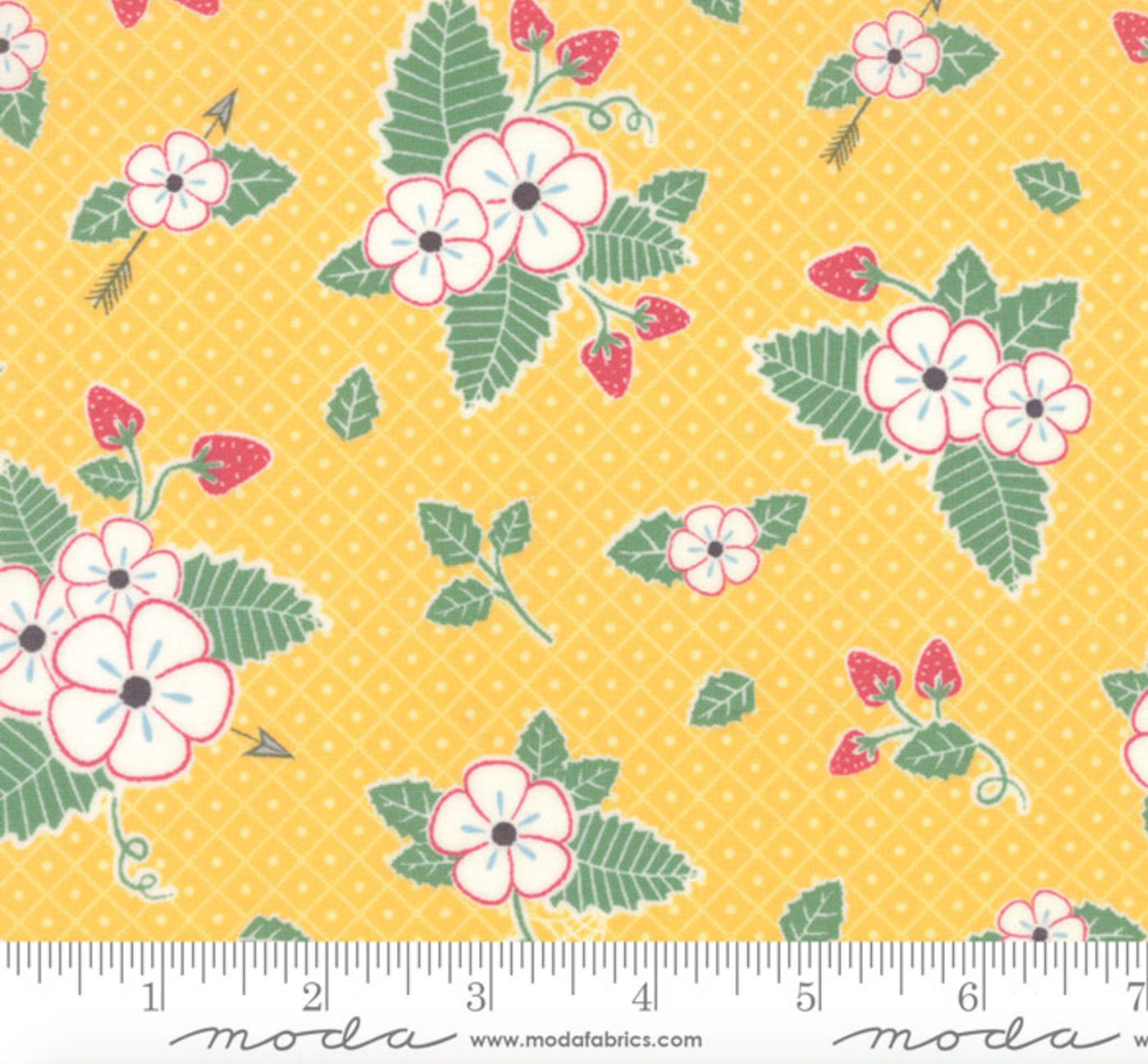 Bumble Berries - Full Sun - Floral Strawberry Field Yellow Yardage