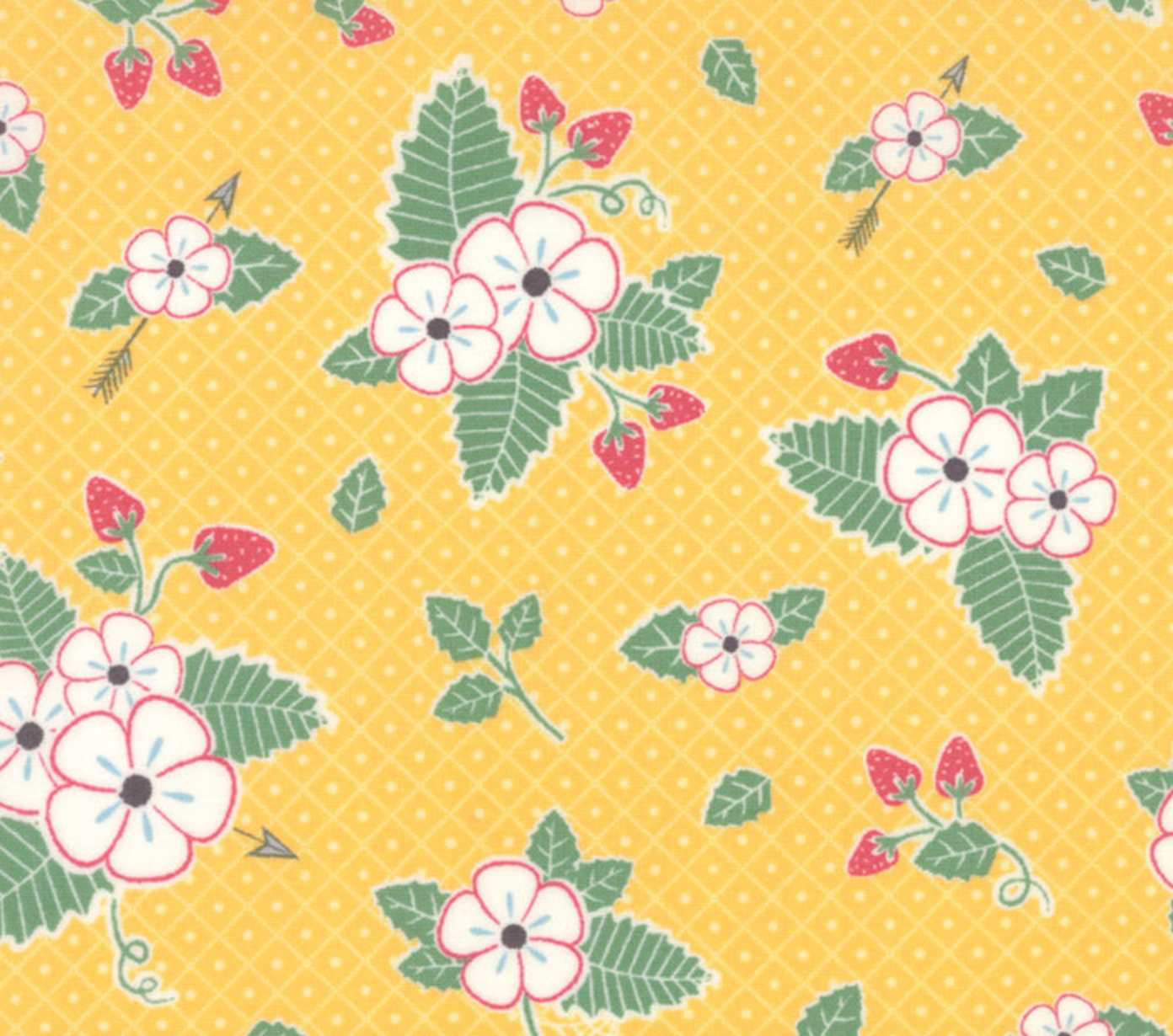 Bumble Berries - Full Sun - Floral Strawberry Field Yellow Yardage