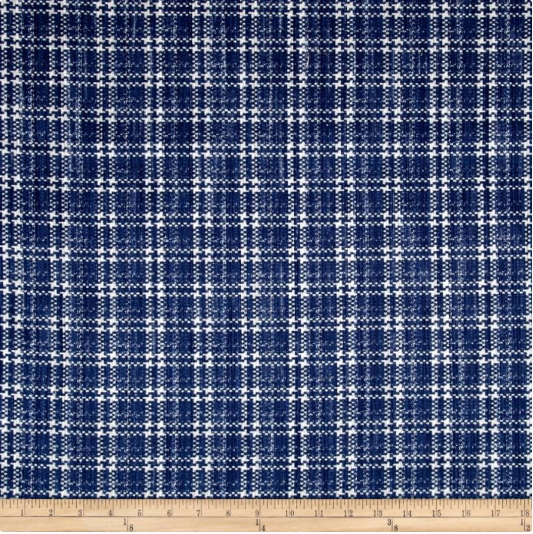 Cotton Boucle Prints Plaid Indigo Yardage - 55" Width