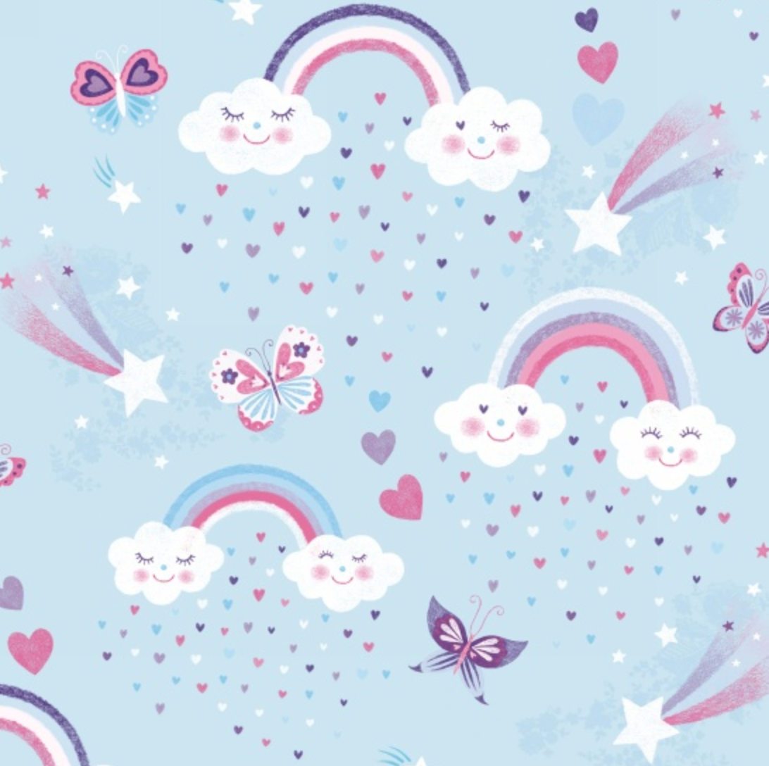 Unicorn Kisses - Rainbow and Clouds Yardage